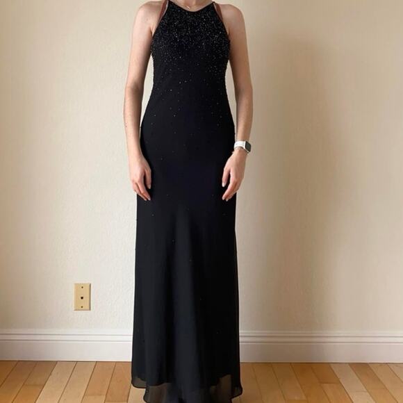 Vintage 90s Chelsea Nites Black Beaded Evening Gown - Picture 5 of 9